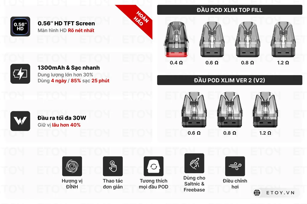Hút Pod bao nhiêu W là đủ? Cách chọn công suất Pod tối ưu oxva xlim pro 2 30w pod kit chinh hang 1000px 1 2c4aa656ab3e40f882fc241c4b31acaa