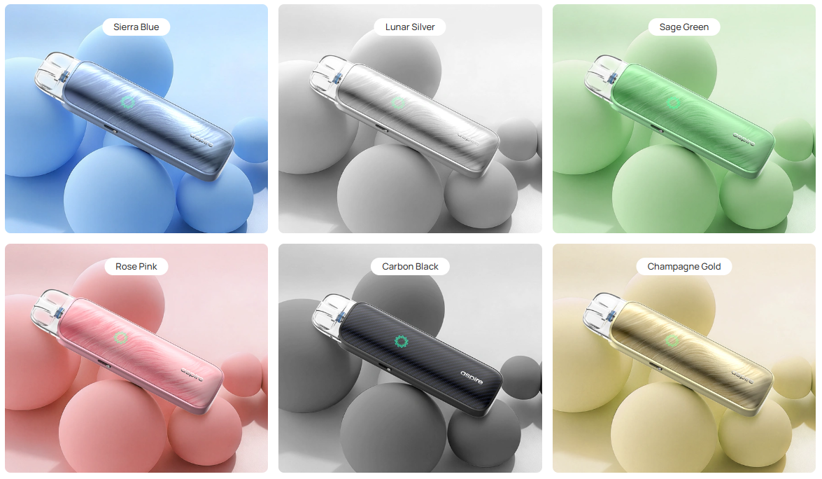 Các màu của Pixo Aura2 gồm Sierra Blue, Lunar Silver, Sage Green, Rose Pink, Carbon Black và Champagne Gold